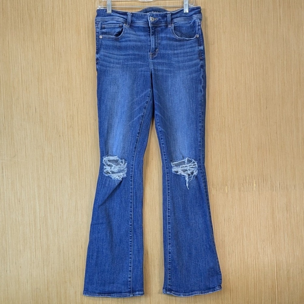 American Eagle Kick Boot Next Level Stretch Distressed Jeans Blue 10 Long
